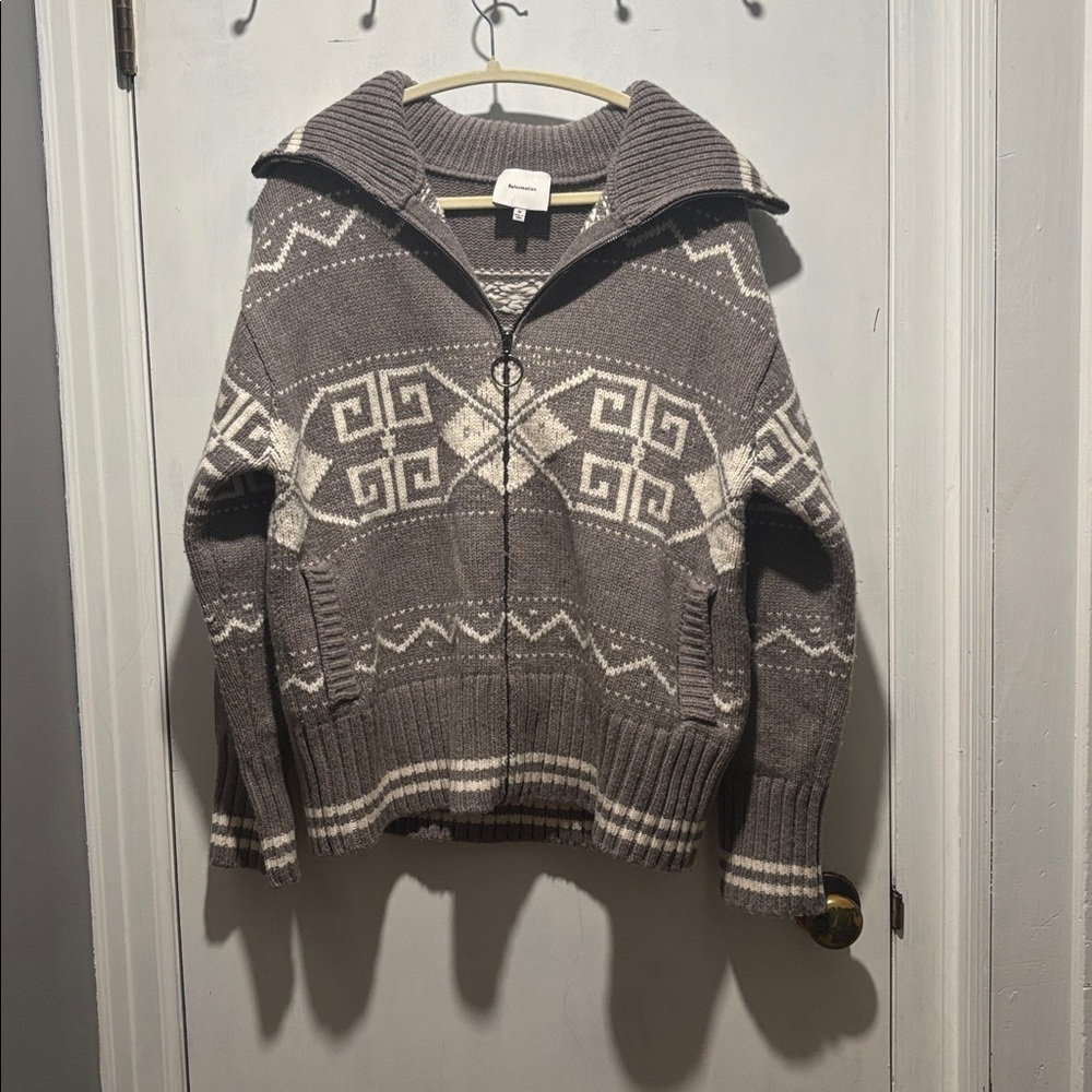 REFORMATION Mariposa wool western print zip up cardigan sweater